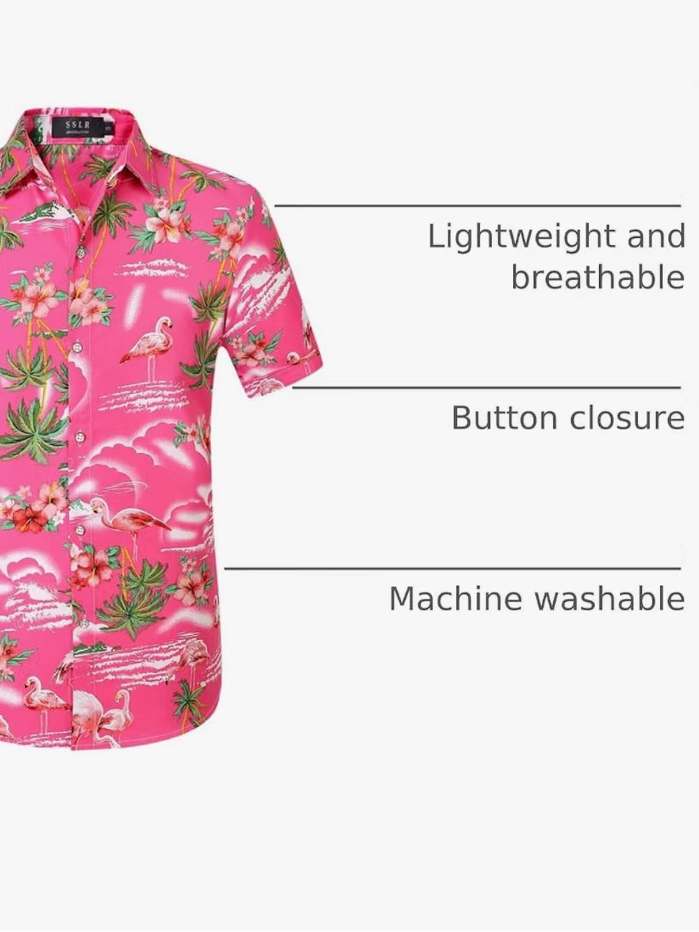 Men / Teen - Pink Tropical / Hawiian Print Short-Sleeve Shirt ( NEVER WORN ) - Picture 5 of 10